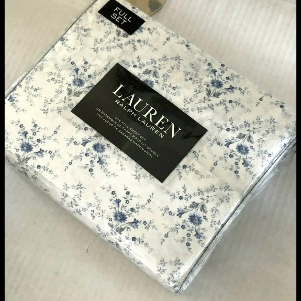 RALPH LAUREN Cotton BLUE cottage FLORAL X-Deep Fitted 4 PC FULL SHEET SET NEW